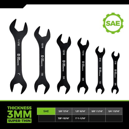 6pc Super-Thin SAE Open End Wrench Set 3/8"-1-1/16" Slim Spanner - color: Black, size: 6PC SAE(Thin Wrench)