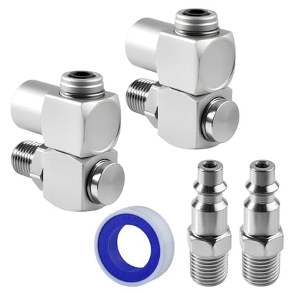 2 Pack 1/4" NPT 360 Degree Swivel Air Fitting, No Leakage Swivel Air Hose Connector with 1/4" MNPT Quick Connect, Pneumatic Tool Coupling Adapter Universal Joint for Air Compressor Attachment