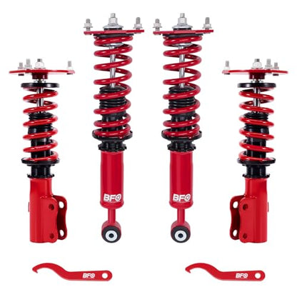 BFO Coilovers for Mitsubishi 3000GT FWD 1991-1999, for Dodge Stealth FWD 1991-1996, Height Adjustable Coilovers Suspension Kit, Preset Damping Shock Absorber Struts, Lowering Kit Red