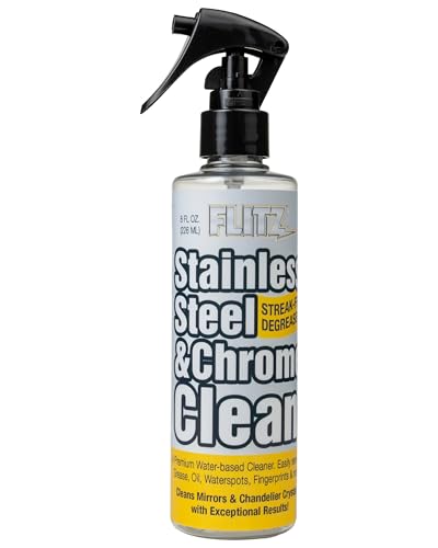 FLITZ Stainless Steel & Chrome Clean - 8oz Bottle, USA-Made Stainless Steel Cleaner Spray for Appliances - Grill, Fridge, Sink Stain Remover - Also Works on Aluminum Surfaces (1 Pack) - size: 8 Fl Oz (Pack of 1)