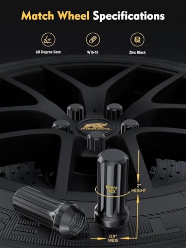 MIKKUPPA 9/16-18 Wheel Lug Nuts, Black 20PCS 7 Splined Tire Nuts 3/4" Hex - color: Black, size: 9/16"-18, style: 20 PCS - Spline Tuner
