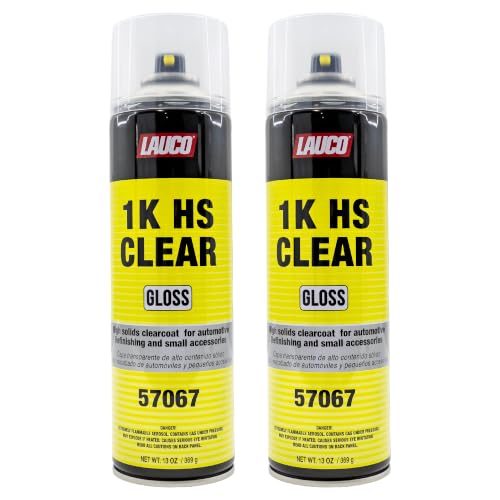 LAUCO 1K HS Gloss Clear 13 oz. Automotive Aerosol Spray Paint Can - Pack of 2 - Acrylic Clear Coat Perfect for Protecting Refinish Color on Small Accessories 57067