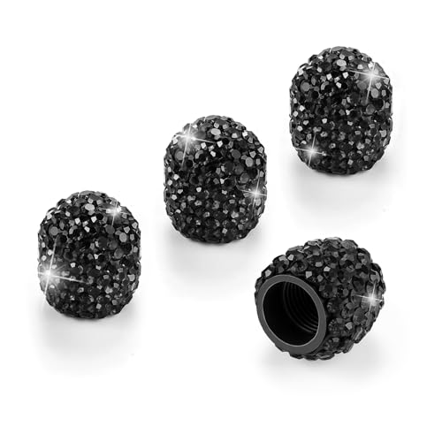 JUSTTOP 4 Pack Handmade Crystal Rhinestone Car Tire Valve Stem Caps, Wheel Valve, Attractive Dustproof Bling Accessories, Universal for Cars, Trucks and Motorcycles-Black - color: Black