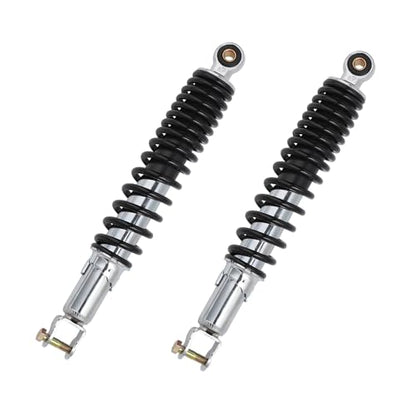 Minho Motorcycle Dual Rear Shock Absorbers with Adjustable Spring Preload in Heavy Iron Material Compatible with Chinese GY6 Scooter Mopeds Taotao Tank Jonway Roketa,335MM Length,10MM Mounting Hole - size: 335mm