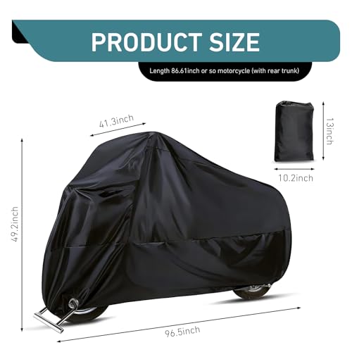 Bike Cover Waterproof Outdoor, Motorcycle Cover, 190T Polyester Waterproof Protect from Rain Dust UV, All-Season Protection Vehicle Shield, Motorbike Shield with Lock-Holes & Storage Bag