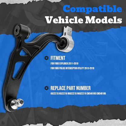 AUTOKAY 2PC Front Lower Control Arms for Ford Explorer 2011-2019, PIU 13-19 - size: 19.69''×19.49''×5.71''