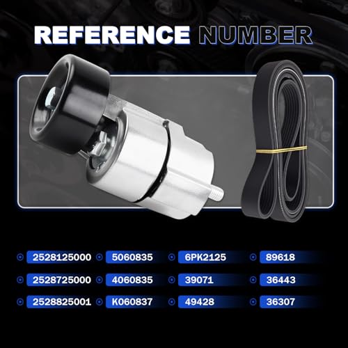 Tensioner, Idler Pulley & V-Ribbed Serpentine Belt Kit for K-ia & Hyu-ndai - size: 2528125000