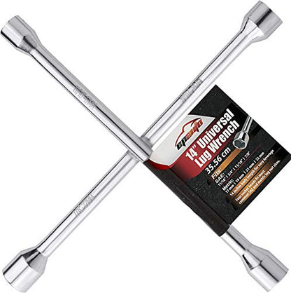 EPAuto 14" Heavy Duty Universal Lug Wrench, 4-Way Cross Wrench - color: Chrome