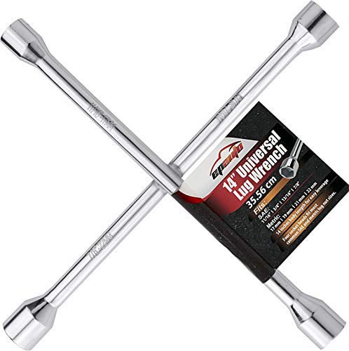 EPAuto 14" Heavy Duty Universal Lug Wrench, 4-Way Cross Wrench - color: Chrome