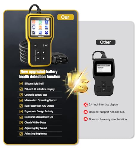 OBD2 Scanner & Battery Tester, Car Diagnostic Tool for Check Engine Light - color: yellow