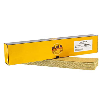 Dura-Gold 40 Grit Gold Pre-Cut PSA Longboard Sandpaper Sheets, Box of 20 - size: 40-Grit