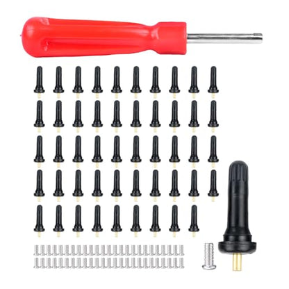 50PCS TPMS 20008 Snap-in Tire Pressure Sensor Valve Stems Rubber Tire Valve Stem Fit for GMC Ford Chevy Subaru Pontiac, with 1PCS Red Wrench