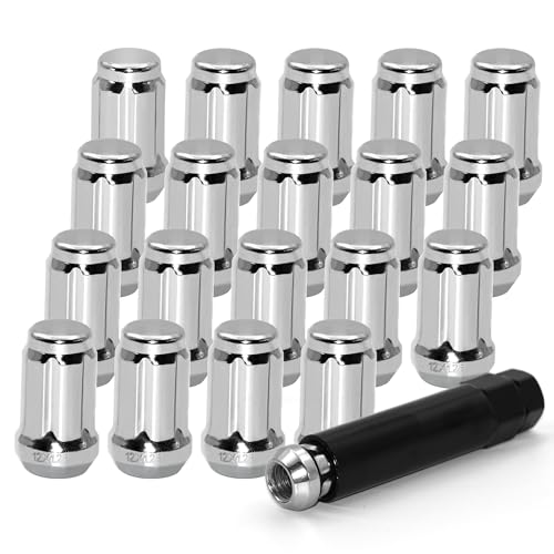 20 PCS M12x1.25 Chrome Lug Nuts, 1.35" Tall Hex Trailer Lug Nuts, 60 Degree Conical Cone Seat with Socket Key, Wheel Lugnuts Compatible with Altima 1993-2022, Maxima 1988-2022 - color: Silver, 20pcs+1 Point Spline, size: M12x1.25