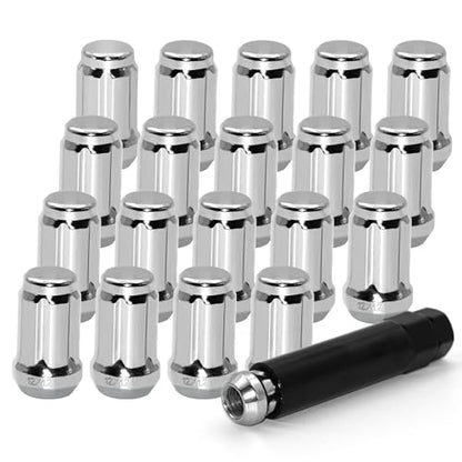 20 PCS M12x1.25 Chrome Lug Nuts, 1.35" Tall Hex Trailer Lug Nuts, 60 Degree Conical Cone Seat with Socket Key, Wheel Lugnuts Compatible with Altima 1993-2022, Maxima 1988-2022 - color: Silver, 20pcs+1 Point Spline, size: M12x1.25