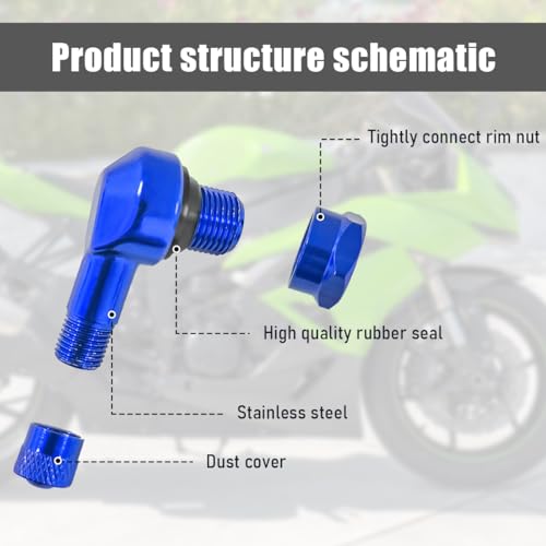 Yourkar 2 PCS Motorcycle Tire Valve Stems, 90 Degree Angle Aluminum Alloy, Blue - color: Blue