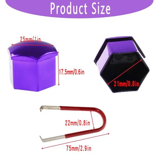 24pcs Wheel Nut Cap 21mm Wheel Bolt Nut Caps Covers,Universal Anti-Rust Car Tire Nut Caps Bolt Cover,Hexagonal Plastic Tire Bolt with Removal Tool(Purple) - size: 21mm-Purple