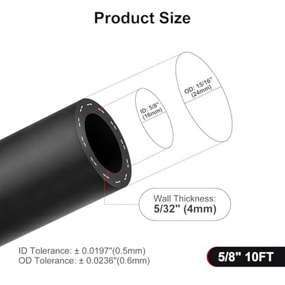 5/8 Heater Hose, 5/8" Coolant Radiator Hose SAE 20R3 Black 10FT - size: 5/8 10FT