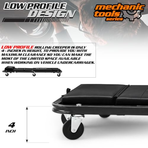 M-AUTO Heavy-Duty Convertible Mechanic Creeper, Z-Creeper 2-in-1 Creeper and Seat 48" Padded Adjustable Headrest Roller Garage Chair with 7 Swivel Casters for Washing, Detailing, Maintenance, Black - color: Black, size: 48"
