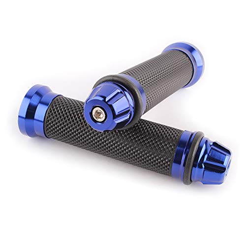 Motorcycle 7/8" CNC Hand Grips Aluminum Rubber Gel Handlebar for Sport Bike(Red) - color: Blue