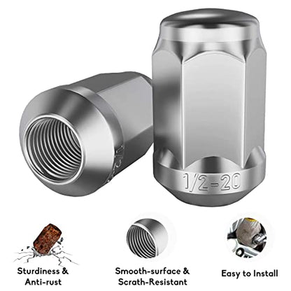 Chrome Wheel Lug Nuts 1/2 x 20, 1.38" 3/4" Hex Conical for Ford Jeep Dodge