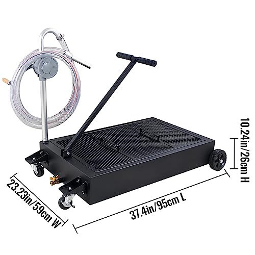 25 Gallon Oil Drain Pan Low Profile Oil Drain Tank Large Capacity Oil Change Pan with Foldable Hand, Pump, Hose, Swivel Casters Wheels Fit for Car, SUV, Trucks Oil Change Black - color: Black, size: 25 Gallon Manual Pump