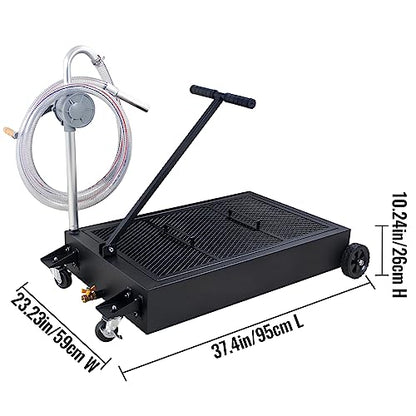 25 Gallon Oil Drain Pan Low Profile Oil Drain Tank Large Capacity Oil Change Pan with Foldable Hand, Pump, Hose, Swivel Casters Wheels Fit for Car, SUV, Trucks Oil Change Black - color: Black, size: 25 Gallon Manual Pump