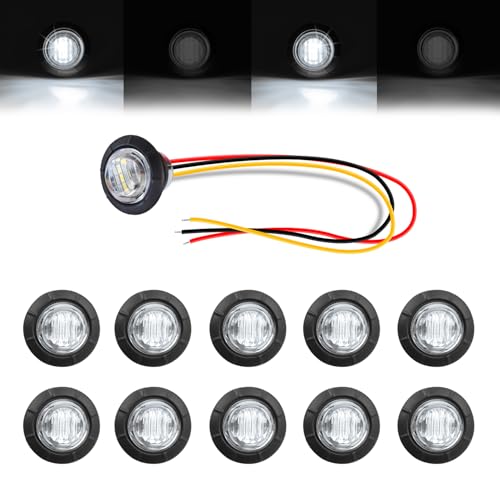 TMH 10 Pcs Strobe + Marker Lights 3/4 Inch White LED Mini Round Bullet Light, Dual Function Steady & Flash 12V DC Flush Mount with Grommet for Truck, Trailer, RV, ATV, Van - color: White 10 Pcs, size: Pack of 10