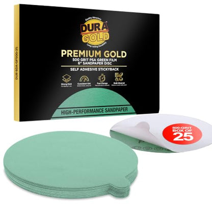 Dura-Gold Premium 6" Green Film PSA Sanding Discs - 500 Grit (Box of 25) - size: Single - 500-Grit