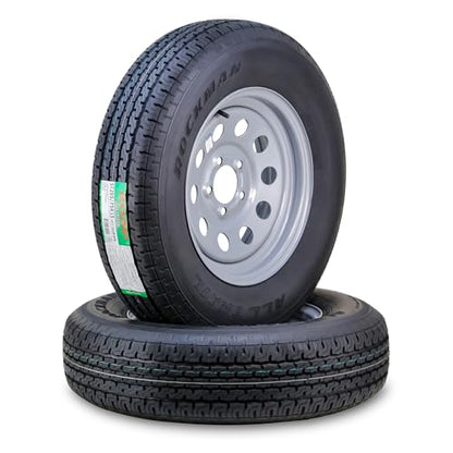 ROCKMAN Trailer Tire Wheel ST205/75R15 8-Ply D 107M 5X5" Silver Mod Rim,Pk2 - size: ST205/75R15 /5x5