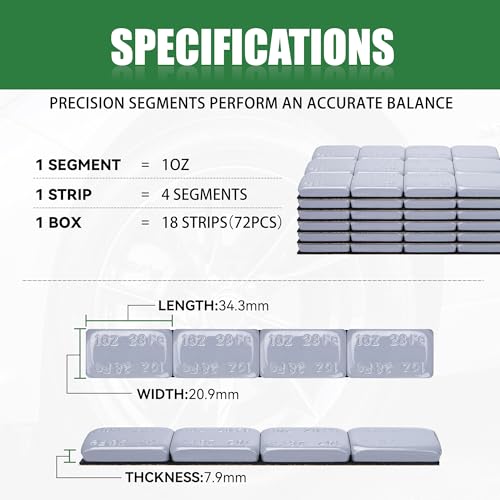 1OZ Adhesive Wheel Weights, Grey 1 oz Stick on Wheel Weights,A Box of 18 Strips, 4 Segments/Strip (72 oz Pack) - color: Gray, size: 1oz-72PCS