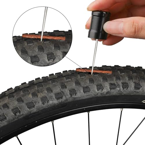 Oumers Tubeless Bike Tire Repair Tool Kit, Bike Tire Punctures with 5PCS Bacon Strips Plus Insertion Tool Tire Repair Fork Reamer - color: 15- 10 Orange, 5 Black