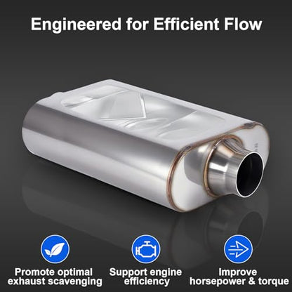 3" Center In/Out Performance Exhaust Muffler Stainless 17" Dual Chamber - size: 3" Center In/Out
