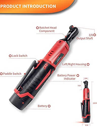 AOBEN 3/8" 12V Power Electric Ratchet Wrench Set with 1 2000mAh Lithium-Ion Battery And Charger - color: Ruby Red