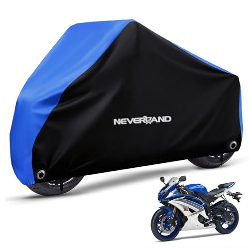 NEVERLAND Motorcycle Cover Waterproof Outdoor Heavy Duty with 2 Lock-Holes - color: Blue, size: L