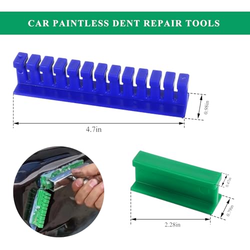 Paintless Dent Repair Tools, Car Dent Removal Kit Auto Body Dent Puller Glue Tabs, Green Blue Long Dent Remover Tool Pulling Tab, Automobile Pulling Bridge Body Repair Tool Kit