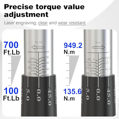 SuZhi 3/4 Inch Drive torque wrench 100-700 ft lb /135-949N.M/Aluminum Alloy handle & Cr-Mo Material Head, Heavy Duty, Professional,Dual Direction, Store in Solid Case - size: 3/4'' 1 pc