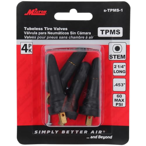 Milton Snap-in Tire Valve Stem for Tubeless 0.453-in Rim Holes, Rubber Parallel Keyway on Standard Vehicle and Light Trucks Tires - Pack of 4