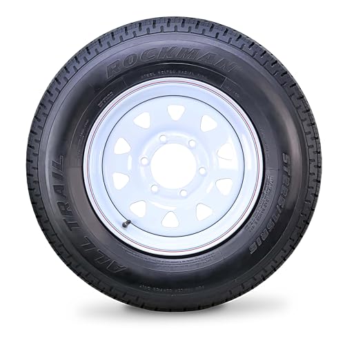 ROCKMAN Trailer Tire Wheel ST225/75R15 10-Ply E 117M 6X5.5 White Spoke Rim - size: ST225/75R15 /6x5.5