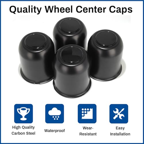 4Pcs 3-3/4 in Trailer Wheel Center Caps 3-3/4" Center Bore Truck Trailer RV SUV Wheels Rims, 3.74in Black Carbon Steel Hub Caps - color: Black, size: 3.74in Hub Hole, 4.41in Tall