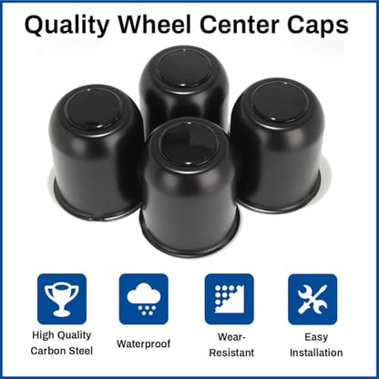 4Pcs 3-3/4 in Trailer Wheel Center Caps 3-3/4" Center Bore Truck Trailer RV SUV Wheels Rims, 3.74in Black Carbon Steel Hub Caps - color: Black, size: 3.74in Hub Hole, 4.41in Tall