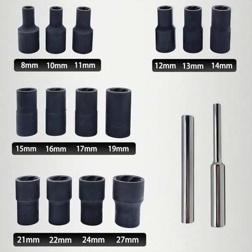16PCS Twist Lug Nut Socket Set, 1/2" Drive Bolt Nut Extractor Tool - color: 16pcs Lug Nut Extractor 1/2 Inch Drive