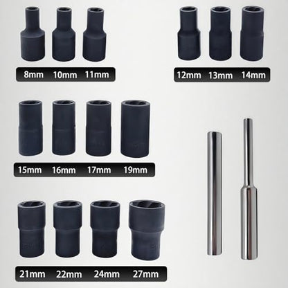 16PCS Twist Lug Nut Socket Set, 1/2" Drive Bolt Nut Extractor Tool - color: 16pcs Lug Nut Extractor 1/2 Inch Drive