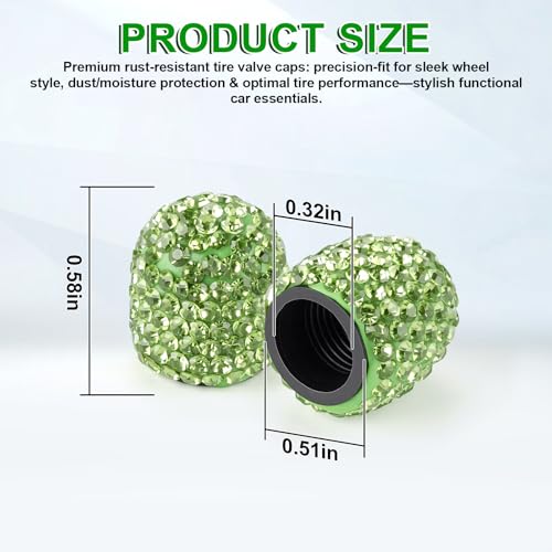 JUSTTOP 4 Pack Handmade Crystal Rhinestone Car Tire Valve Stem Caps, Universal for Cars, Trucks and Motorcycles - Green - color: Green