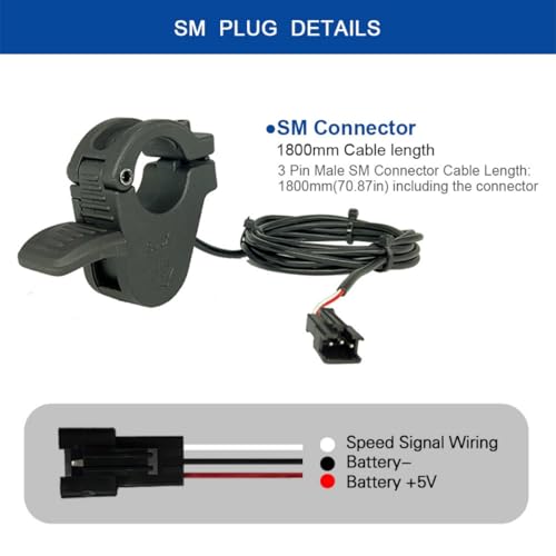 Ebike Thumb Throttle, 12V 24V 36V 48V 60V 72V 3 Pin SM Plug Ebike Throttle