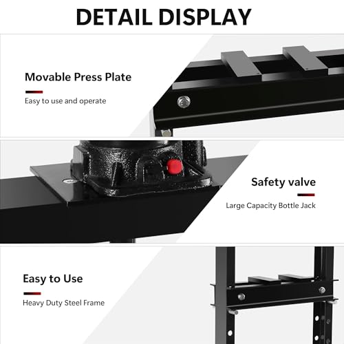 20 Ton Hydraulic Shop Press, H-Frame Garage Floor Adjustable Hydraulic Shop Press with Stamping Plate, Heavy Duty Steel Fame for Bending, Straightening, Installing Bearings & u-Joints