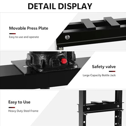 20 Ton Hydraulic Shop Press, H-Frame Garage Floor Adjustable Hydraulic Shop Press with Stamping Plate, Heavy Duty Steel Fame for Bending, Straightening, Installing Bearings & u-Joints