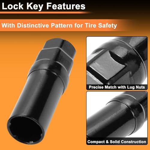M12x1.5 Wheel Locking Nut with 1 Socket Key for Honda for Toyota Anti-Theft Tyre Tire Lock Nuts Removal Tool Black 1 Set - color: Black