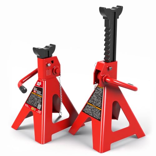 BIG RED 12 Ton Jack Stands with Lock Adjustable Height to 28.15'',Heavy-Duty Steel Car Jack Stands Fit for Cars, SUVs, and Most Automobiles, Red, 2 Pack - size: 12 ton jack stands