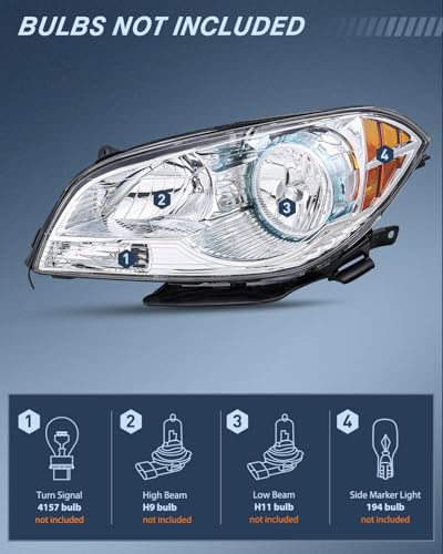 Nilight Headlight Assembly Compatible with 2008-2012 Chevy Malibu - color: Chrome Housing Amber Reflector, size: 2008-2012 Chevy Malibu