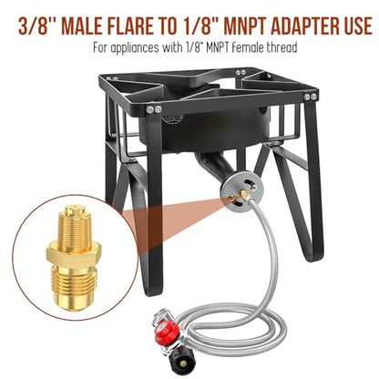 12FT 0-30 PSI Adjustable High Pressure Propane Regulator with Gauge,Stainless Propane Regulator with Hose QCC1 with 3/8 Flare x 1/8 MNPT Fits for Turkey Fryer,Propane Burner,Fire Pit, Forge - size: 12FT
